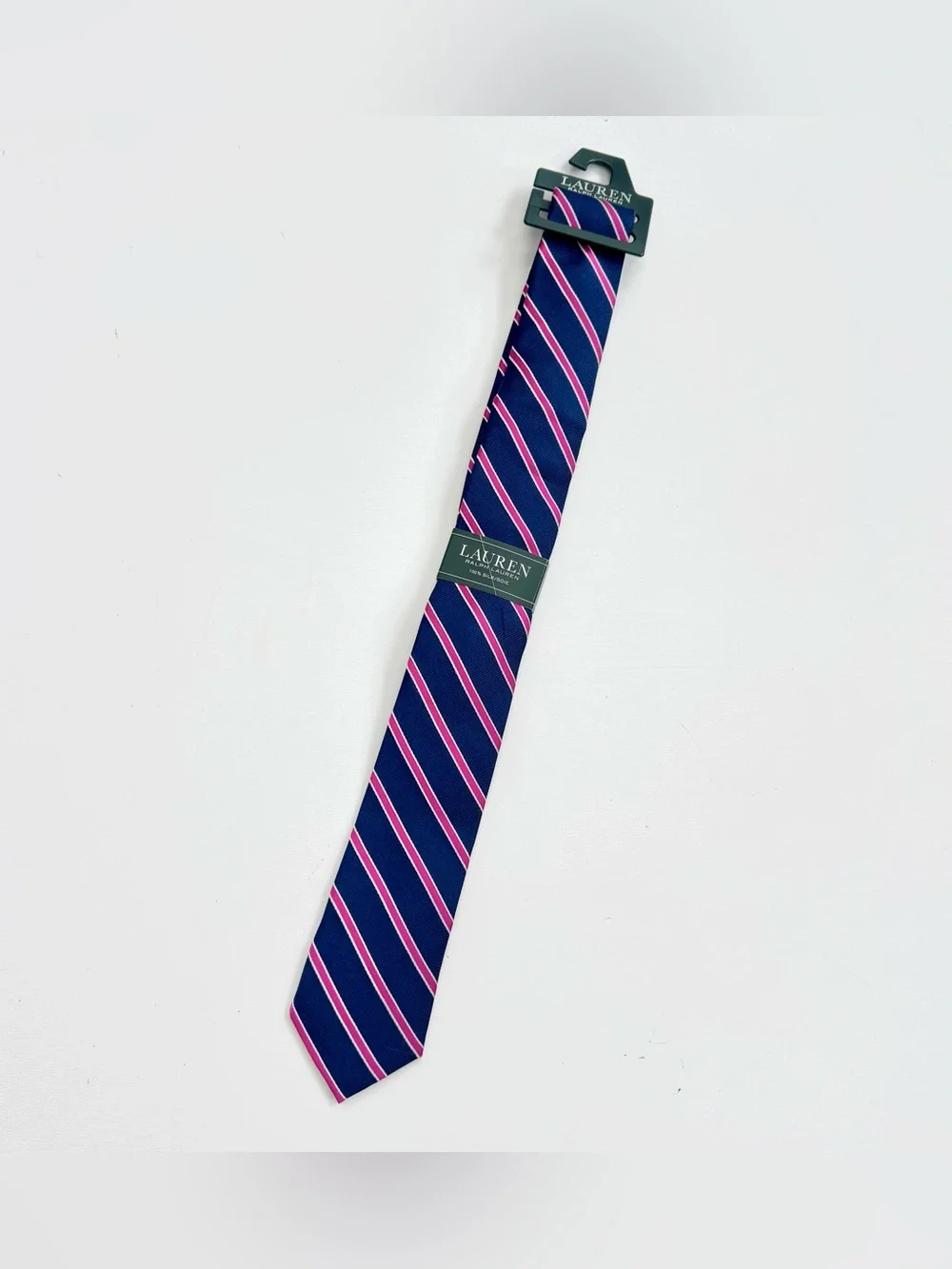 LAUREN Ralph Lauren Boys Silk Stripe Classic Tie Blue Pink White